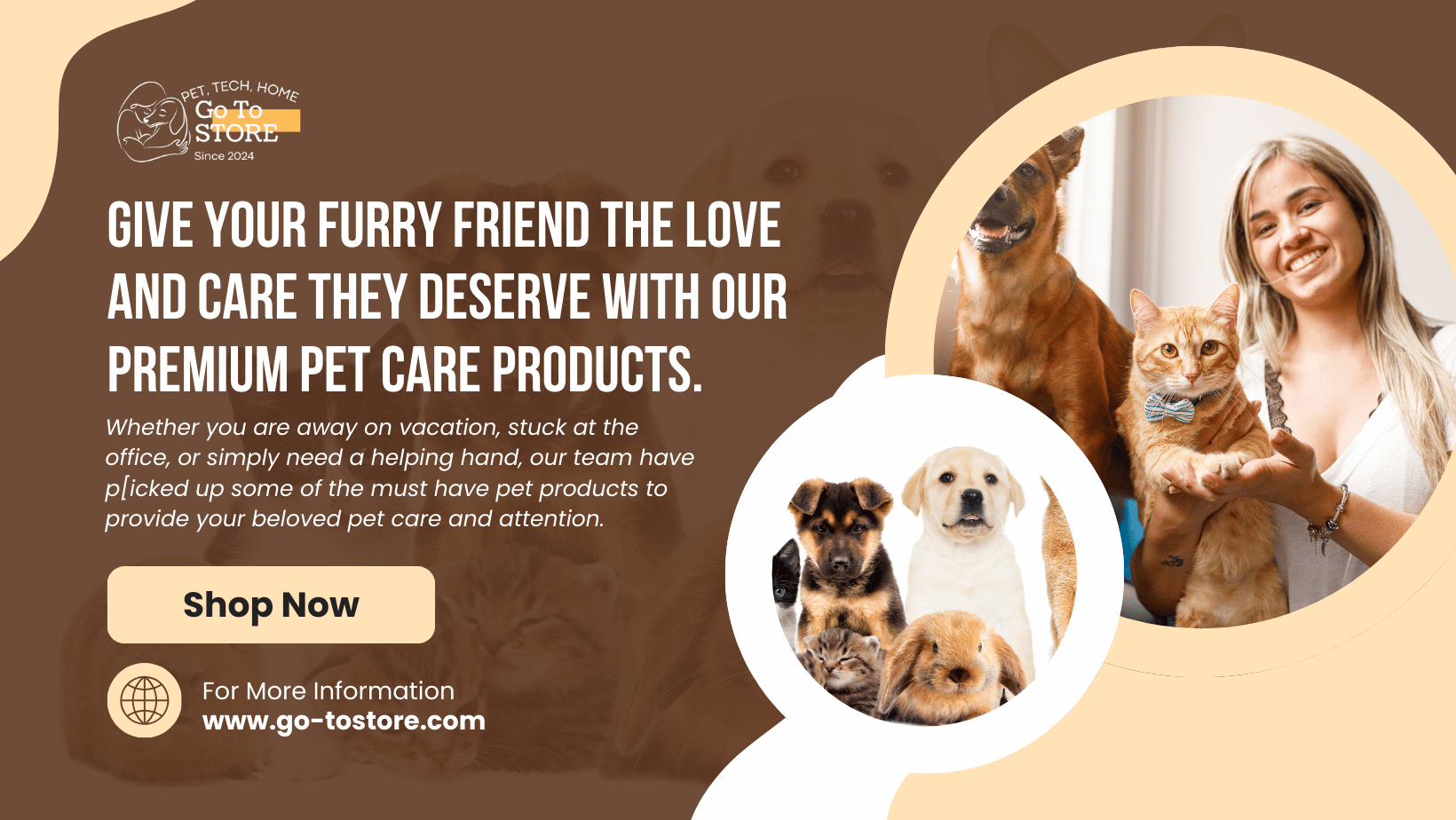 Brown and Cream Modern Pet Care Services Facebook Cover How to Choose the Right Pet Products : A Must-Read Guide for Pet Owners